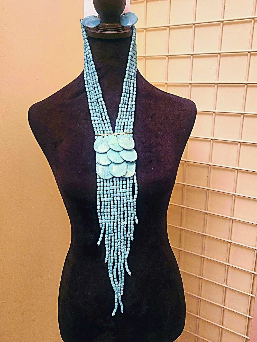 Handcrafted Turquoise Beaded Fringe Necklace